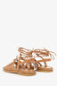 Stuart Weitzman Goldie Pearly Leather Ankle-Tie Flat Sandal Size 7