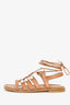 Stuart Weitzman Goldie Pearly Leather Ankle-Tie Flat Sandal Size 7