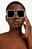 Christian Dior White/Gold Tone Square Framed Sunglasses