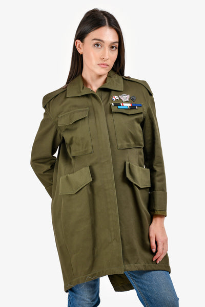 Balenciaga 2016 Military Green Brooch Embellished Zip Up Coat Size