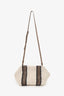 Brunello Cucinelli White/Brown/Black Small Crochet Regimental Straw Effect Pouch with Strap