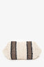 Brunello Cucinelli White/Brown/Black Small Crochet Regimental Straw Effect Pouch with Strap