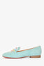 Christian Louboutin Teal Velvet Bead Embellished Slip On Loafers Size 38