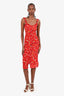 Realisation Par Red/Black Floral Ruffle Midi Dress Size XXS