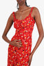 Realisation Par Red/Black Floral Ruffle Midi Dress Size XXS