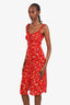 Realisation Par Red/Black Floral Ruffle Midi Dress Size XXS