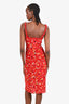 Realisation Par Red/Black Floral Ruffle Midi Dress Size XXS