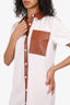 Staud Brown/White Faux Leather Detail Shirt Dress Size XS