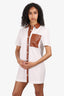Staud Brown/White Faux Leather Detail Shirt Dress Size XS