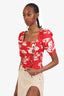 Reformation Red/White Linen Printed Top Size 0