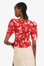 Reformation Red/White Linen Printed Top Size 0