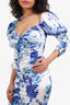 For Love & Lemons Blue/White Floral Puff-Sleeve Midi Dress Size XS