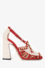 Gucci Cream/Red Leather Pearl Studded 'Tracy' Heels Size 38.5