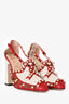 Gucci Cream/Red Leather Pearl Studded 'Tracy' Heels Size 38.5