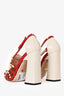 Gucci Cream/Red Leather Pearl Studded 'Tracy' Heels Size 38.5