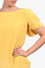 Valentino Yellow Silk Ruffle Short Sleeve Dress Size 42