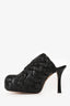 Bottega Veneta Black Leather Intrecciato Square Toe Mules Size 39