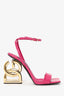 Dolce & Gabbana Pink Leather Coc Embossed Strappy GHW 'DG' Heels Size 39