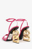 Dolce & Gabbana Pink Leather Coc Embossed Strappy GHW 'DG' Heels Size 39