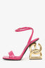 Dolce & Gabbana Pink Leather Coc Embossed Strappy GHW 'DG' Heels Size 39