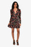 ALC Black/Red Floral Print Long Sleeve Cinched Mini Dress Size 2
