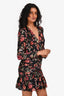 ALC Black/Red Floral Print Long Sleeve Cinched Mini Dress Size 2