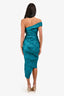 Cult Gaia Teal Pleated Ruched One Shoulder Asymmetrical Dress Size S