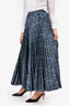 Erdem Blue/Black Floral Pleated Midi Skirt Size 4