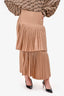 Brunello Cucinelli Blush Pleated Cotton Tiered Midi Skirt Size 6