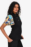 Louis Vuitton Black Wool Blue/Yellow Printed Sleeve Polo Shirt Size S