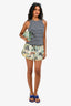Zimmermann Green Multicolour Beach Print Cotton Linen Blend Shorts Size 1