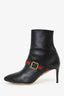 Gucci Black Leather Web Trim Buckle Heeled Boots Size 37.5