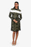 Louis Vuitton Black/Yellow Lace Leather Trim  Long Sleeve Midi Dress Size 36