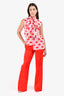Victoria Beckham Red Jacquard Wide Leg Trousers Size 4