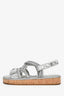 Pre-Loved Chanel™ 2010 Silver Leather Rope Logo Sandals Size 37