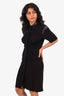 Helmut Lang Black Jersey Ruched Mini Dress With Leather Collar Size XS