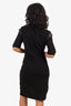 Helmut Lang Black Jersey Ruched Mini Dress With Leather Collar Size XS