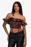 Majorelle Black/Red Satin Cherry Printed Ruched Cropped Top Size XS w/Tags