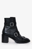 Jimmy Choo Black Leather Diamanté Buckle Block Heel Boots Size 38