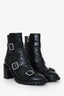 Jimmy Choo Black Leather Diamanté Buckle Block Heel Boots Size 38