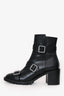 Jimmy Choo Black Leather Diamanté Buckle Block Heel Boots Size 38
