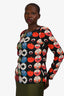Akris Punto Blue Multicolour Silk Record Graphic Long Sleeve Top Size 8