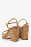 Pre-Loved Chanel™ Brown Leather/Cork Strappy Platform Heels Size 36.5 (As Is)