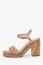 Pre-Loved Chanel™ Brown Leather/Cork Strappy Platform Heels Size 36.5 (As Is)