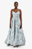 Oscar De La Renta 2010 Blue/White Silk Patterned Strapless Gown Size 10