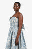Oscar De La Renta 2010 Blue/White Silk Patterned Strapless Gown Size 10