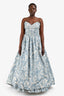 Oscar De La Renta 2010 Blue/White Silk Patterned Strapless Gown Size 10