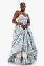 Oscar De La Renta 2010 Blue/White Silk Patterned Strapless Gown Size 10