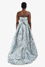 Oscar De La Renta 2010 Blue/White Silk Patterned Strapless Gown Size 10