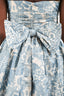Oscar De La Renta 2010 Blue/White Silk Patterned Strapless Gown Size 10